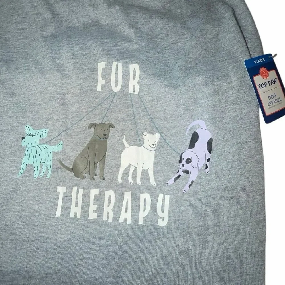 Pet t-shirts XL dog shirt TOP PAW “Fur Therepy” walking the dog gray + pink